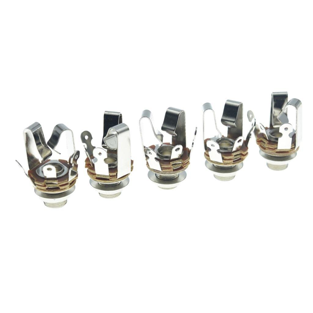 KAISH Premium 5pcs Brass American Thread Audio 1/4'' Female Stereo Jack Socket 6.35mm Output/Input Jack TRS Stereo Panel Mount J